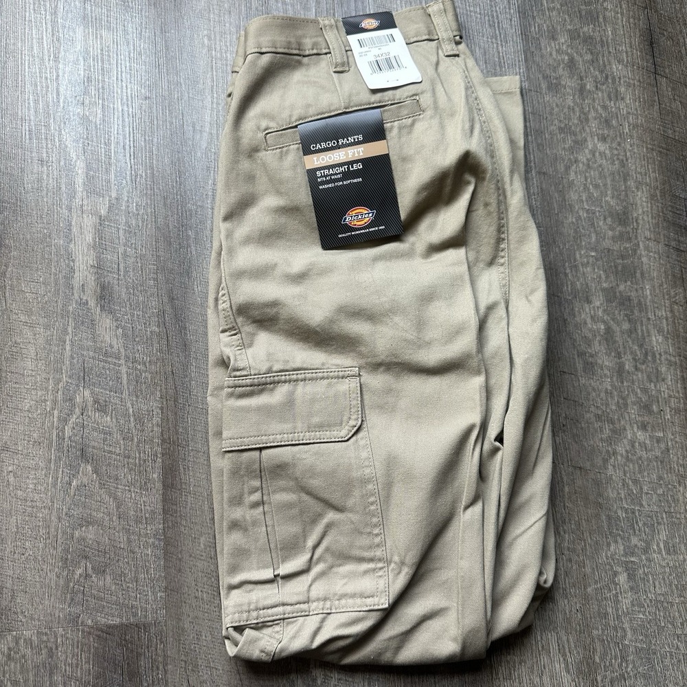 Dickies Cargo Work Pants 34 X 32 Regular Fit‎ Flex Straight Leg Khaki Uniform